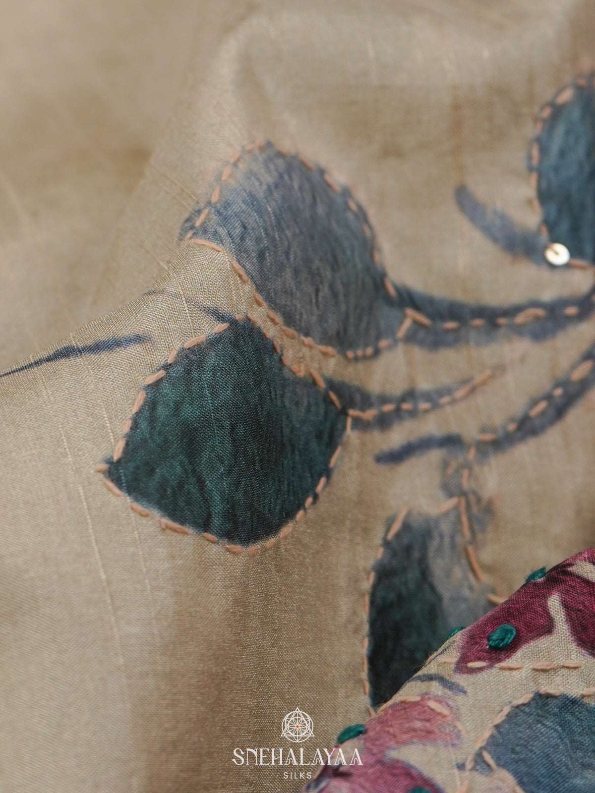 Beige Tussar Embroidery Saree