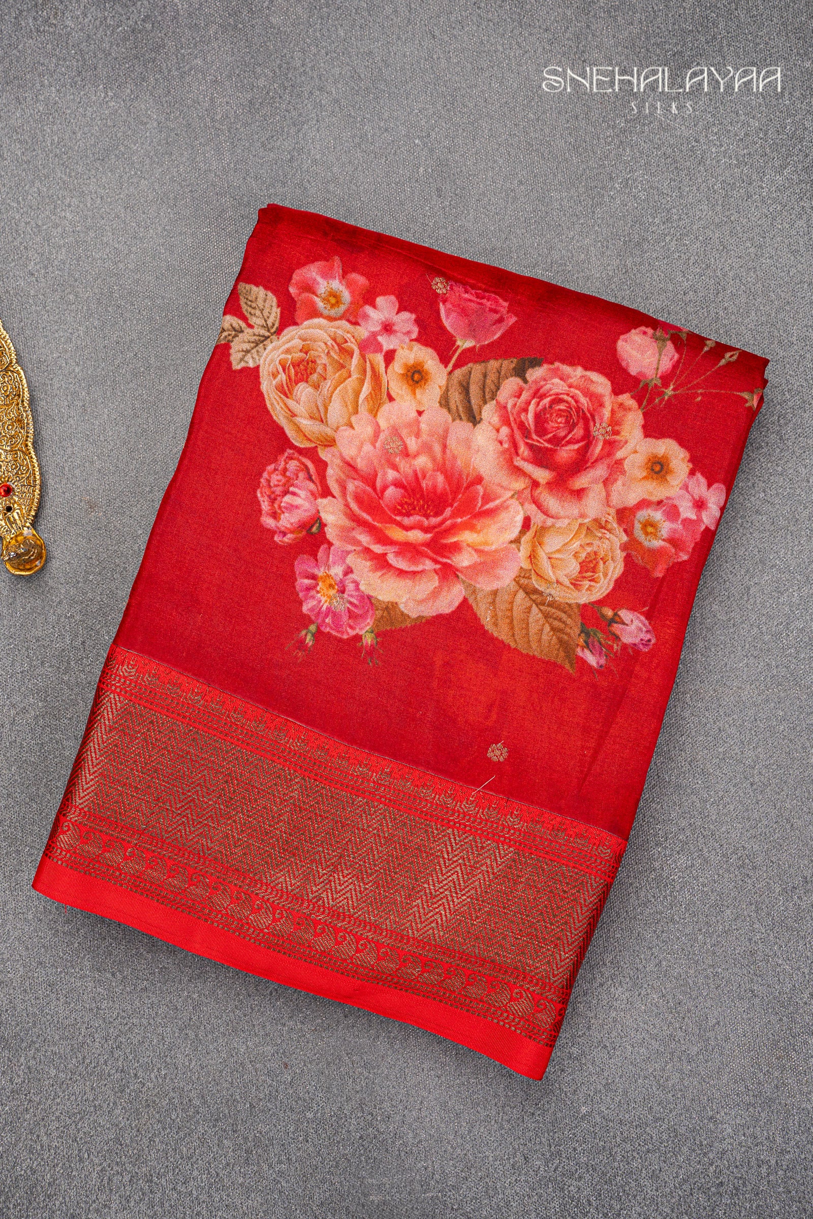 Maroon Printed Silk Saree