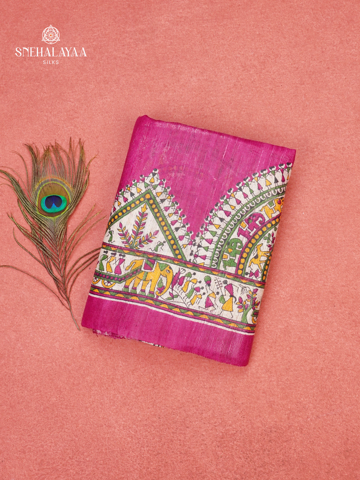 Rani Pink Madhubani Printed Saree