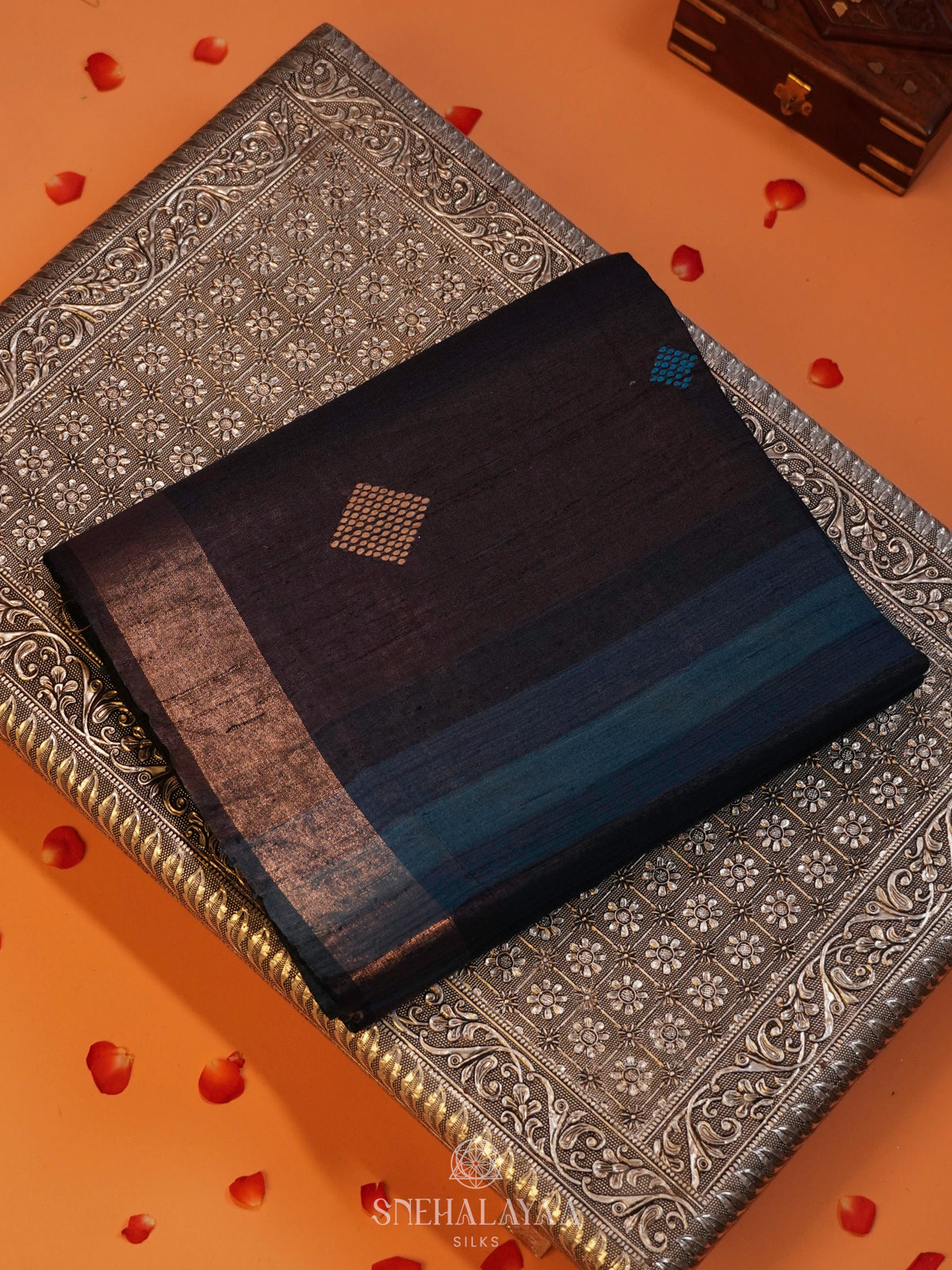 Navy Blue Tussar Saree