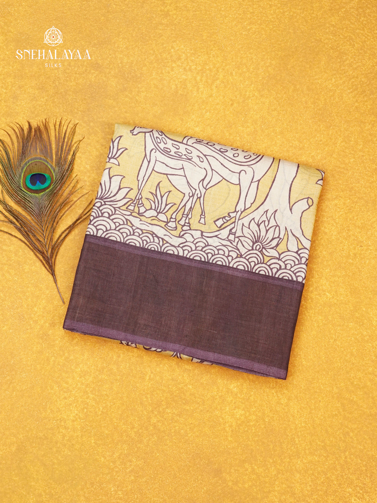 Lemon Yellow Tussar Saree