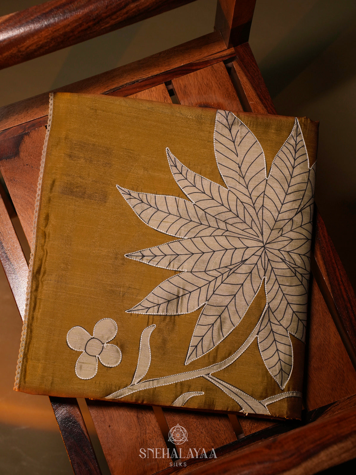 Mustard Raw Silk Embroidery Saree