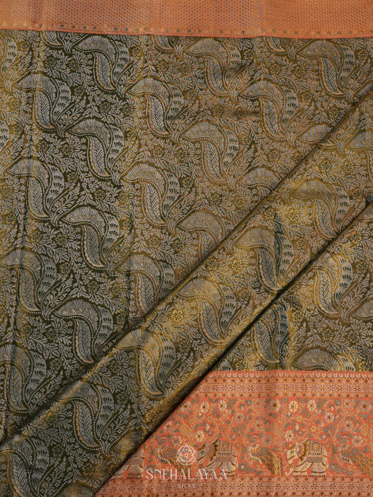 Olive Green Kanjivaram Silk Saree