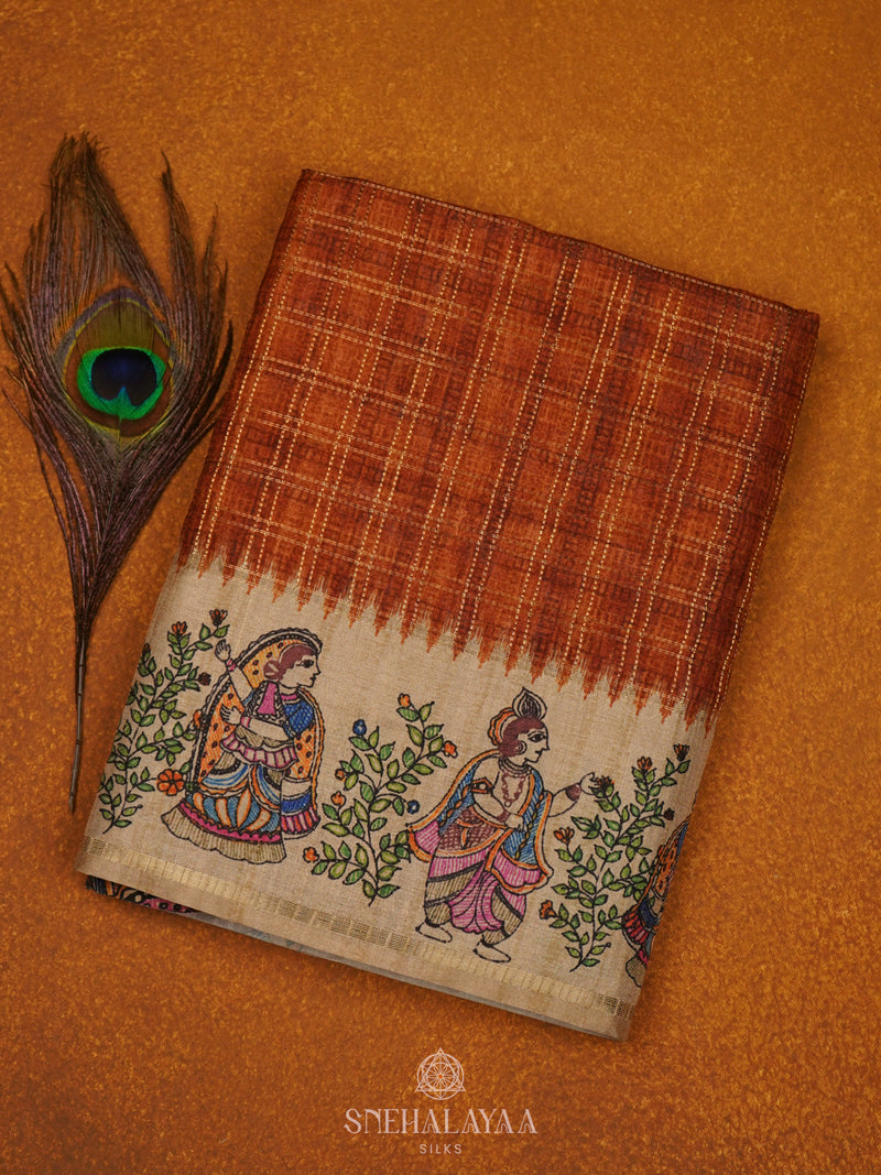 Orange Tussar Saree