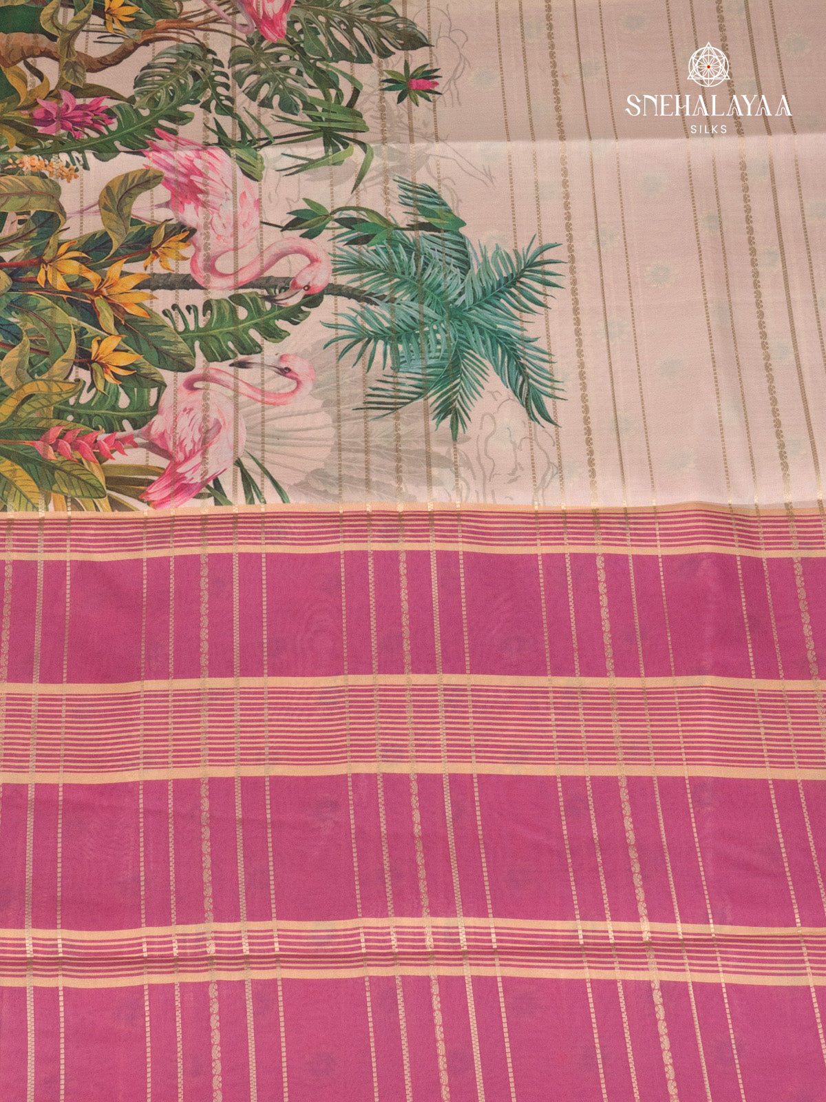 Pastel Pink Printed Mysore Silk Saree