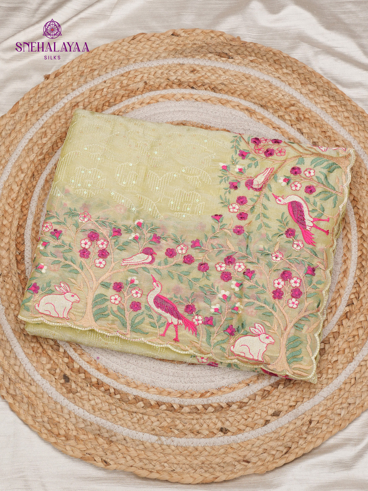 Pastel Yellow Embroidery Designer Saree