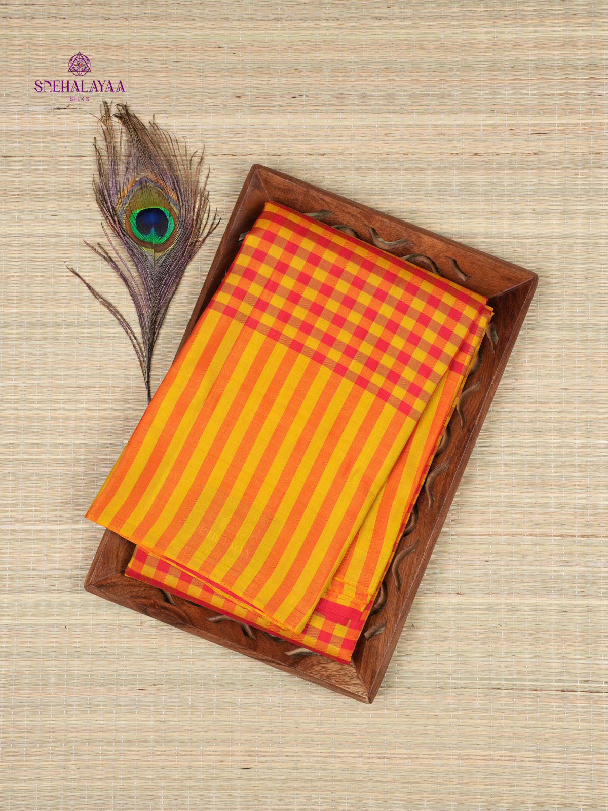 Orange Checks Kanjivaram Silk Saree