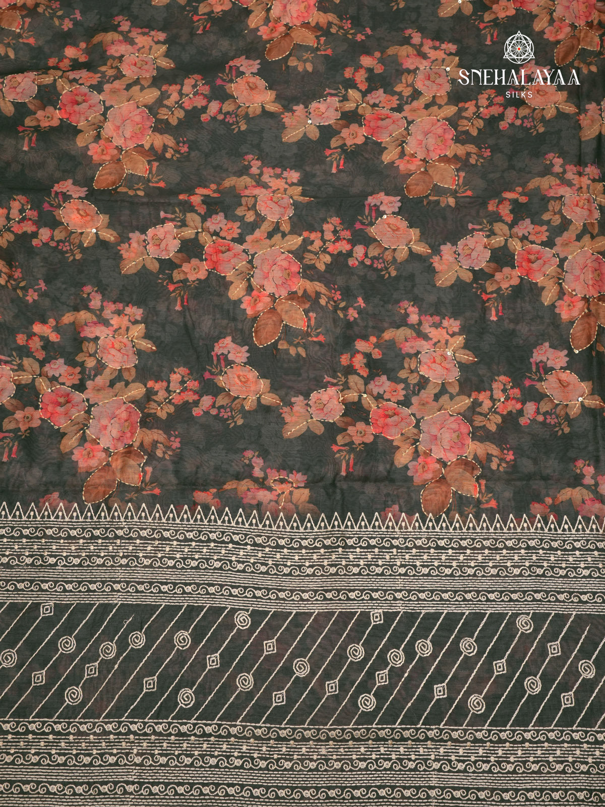 Black Linen Embroidery Saree