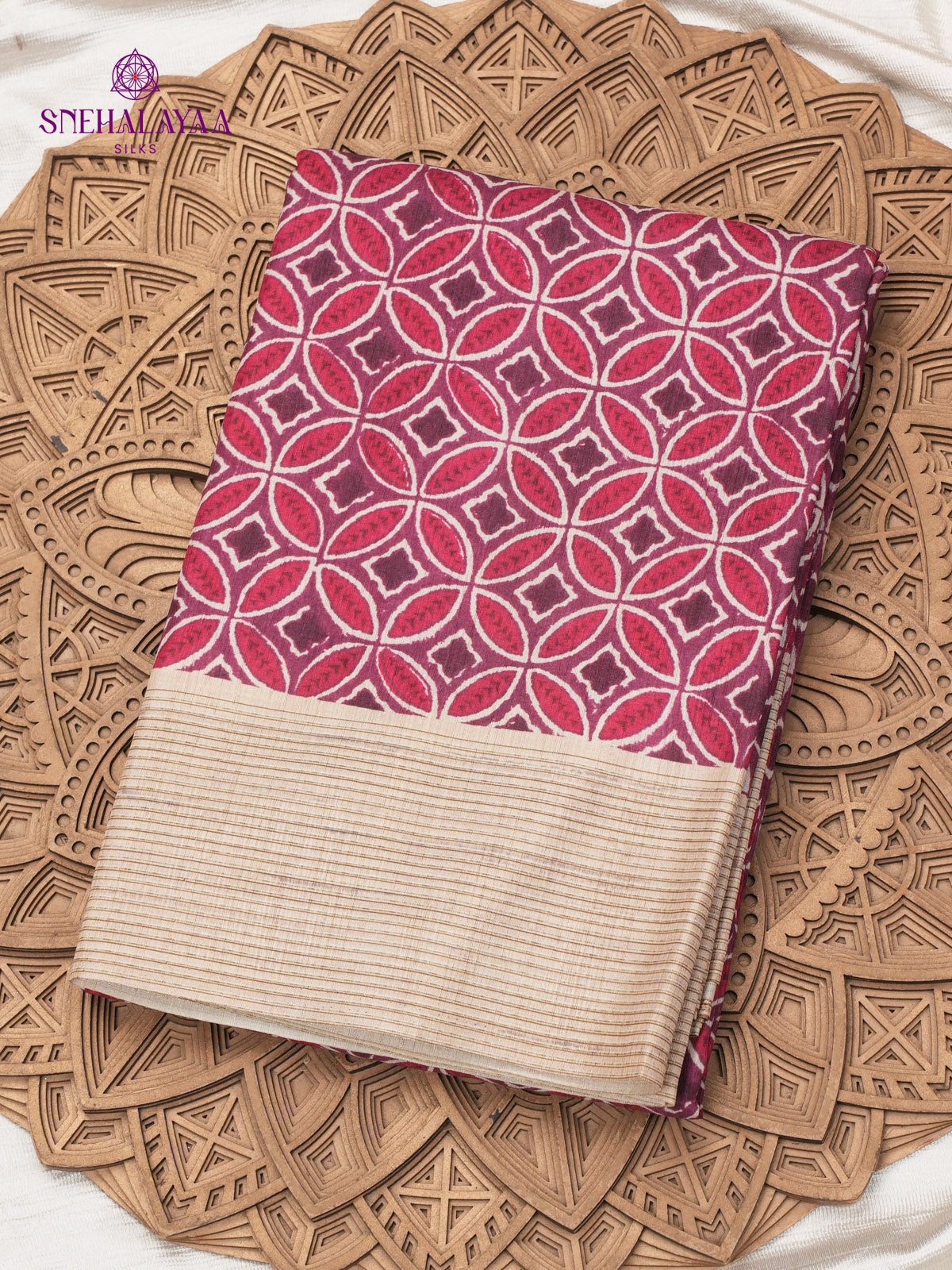 Magenta Printed Tussar Saree