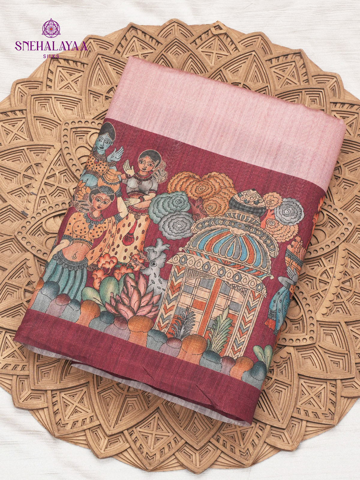 Pink Kalamkari Tuassar Saree