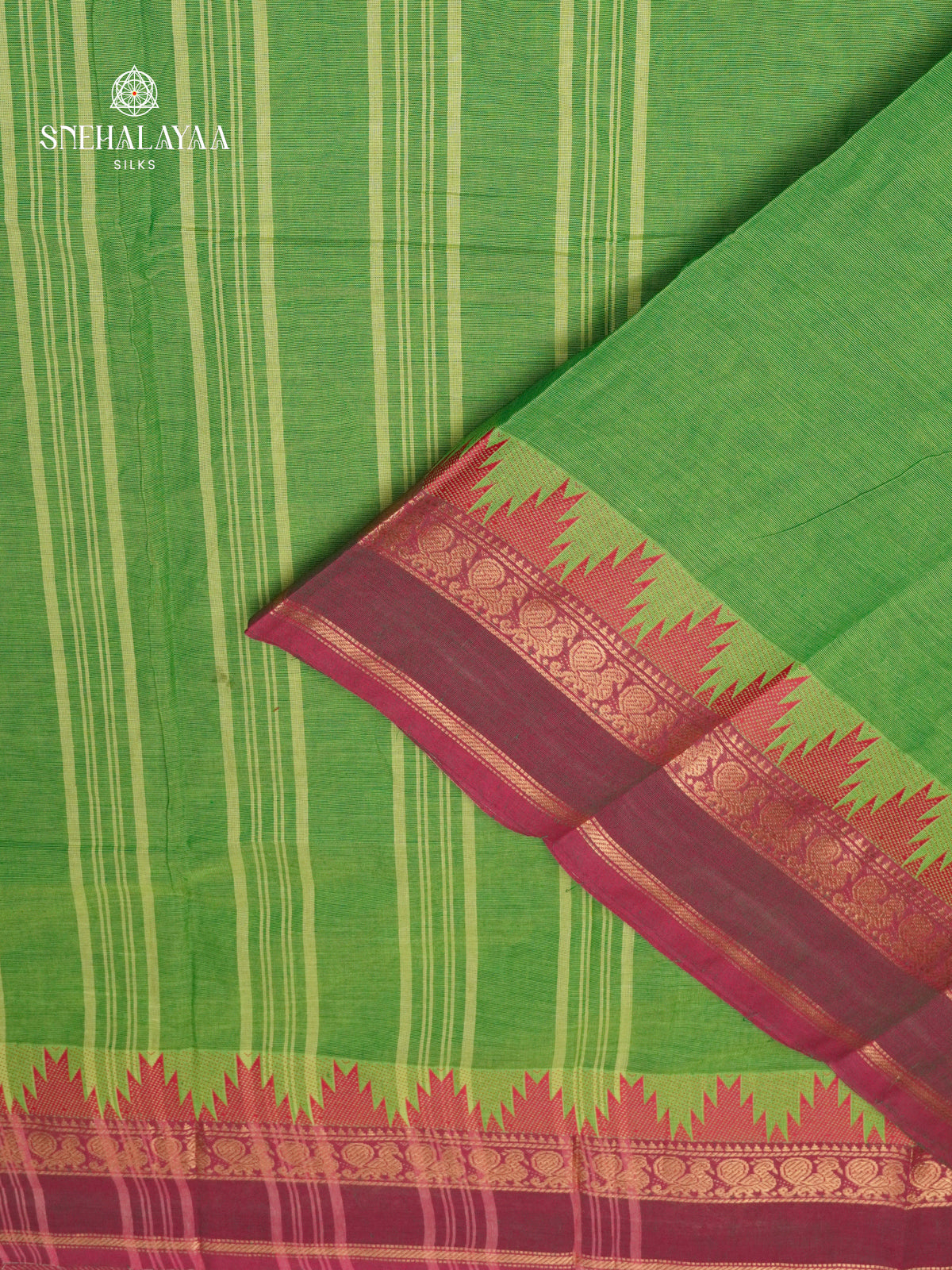 Classic Green Kanchi Cotton Saree with Traditional Irandu Karai Borders