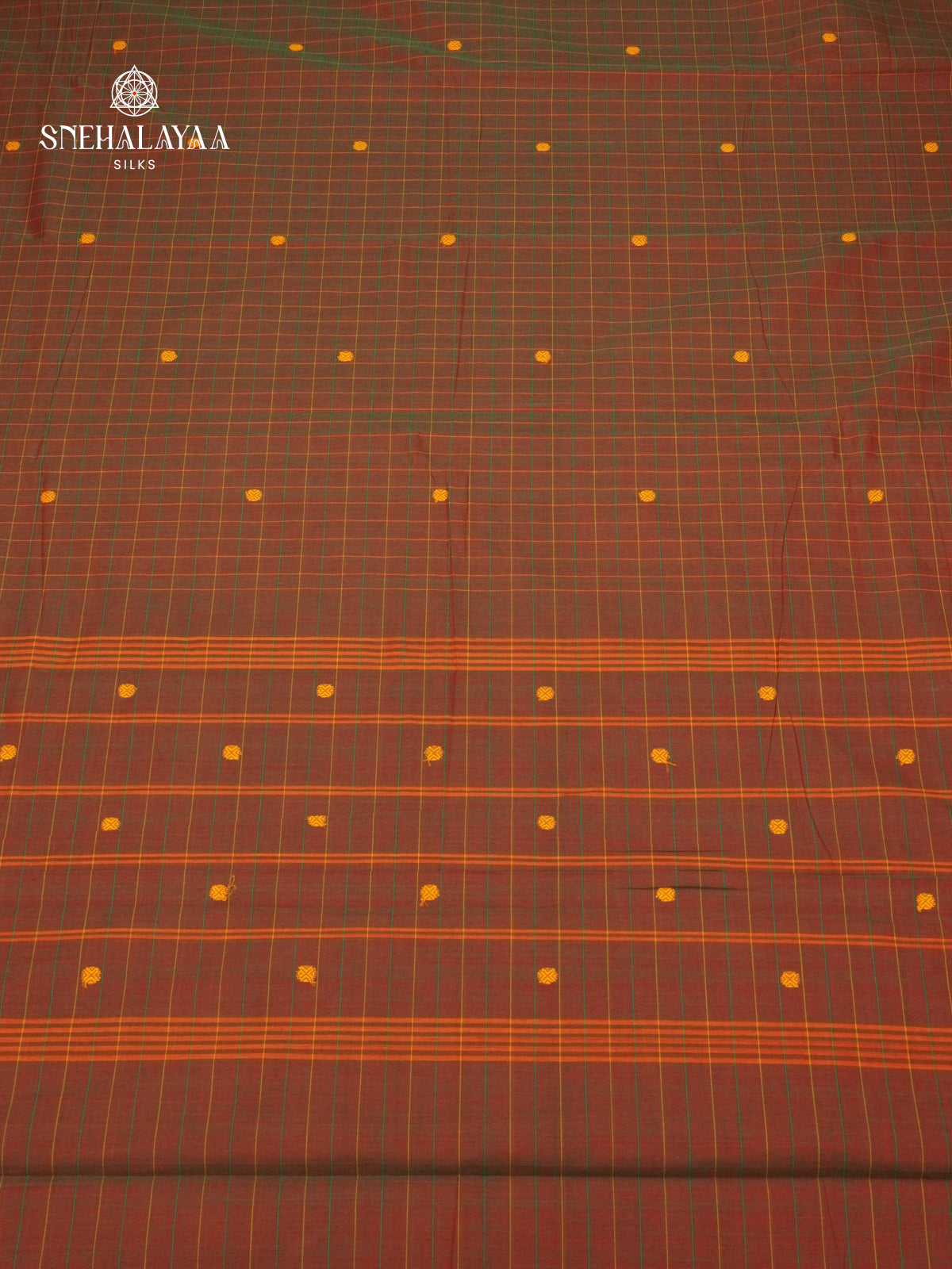 Checked Rust Brown Kanchi Cotton Saree with Irandu Karai Zari Borders