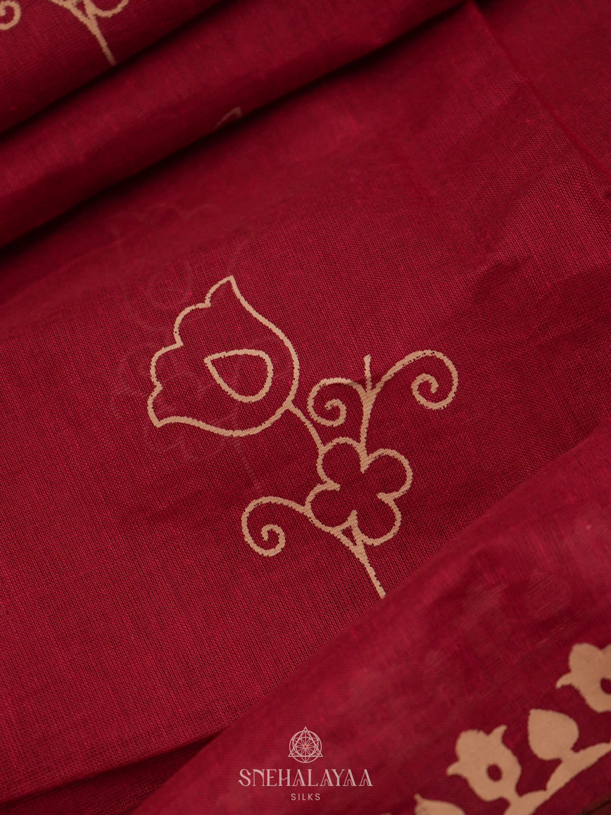 Maroon Printed Cotton Saree