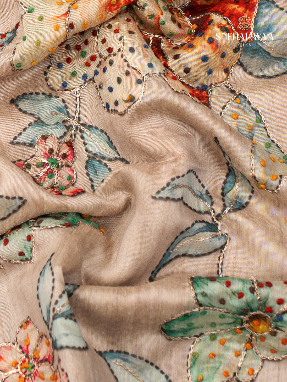 Beige Linen Embroidery Saree