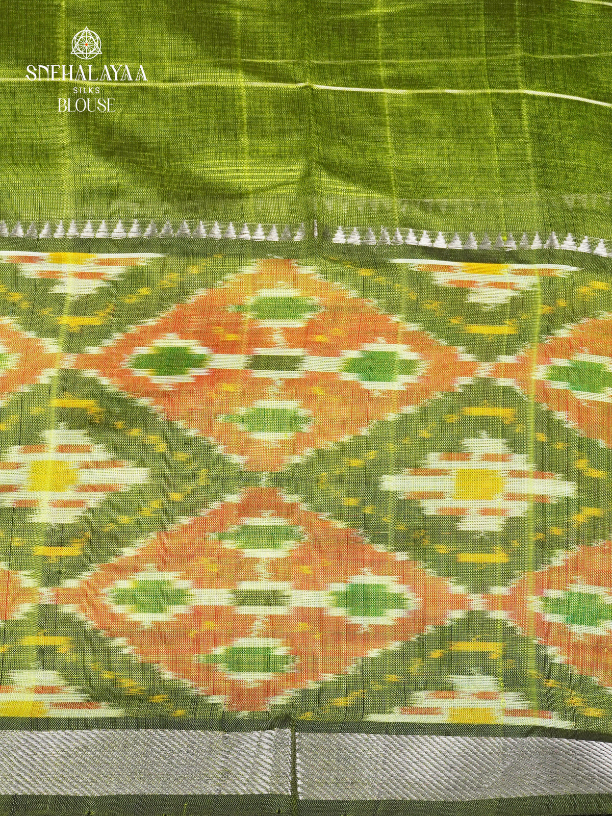 Green Mangalagiri Silk Cotton Saree with Ikat Border