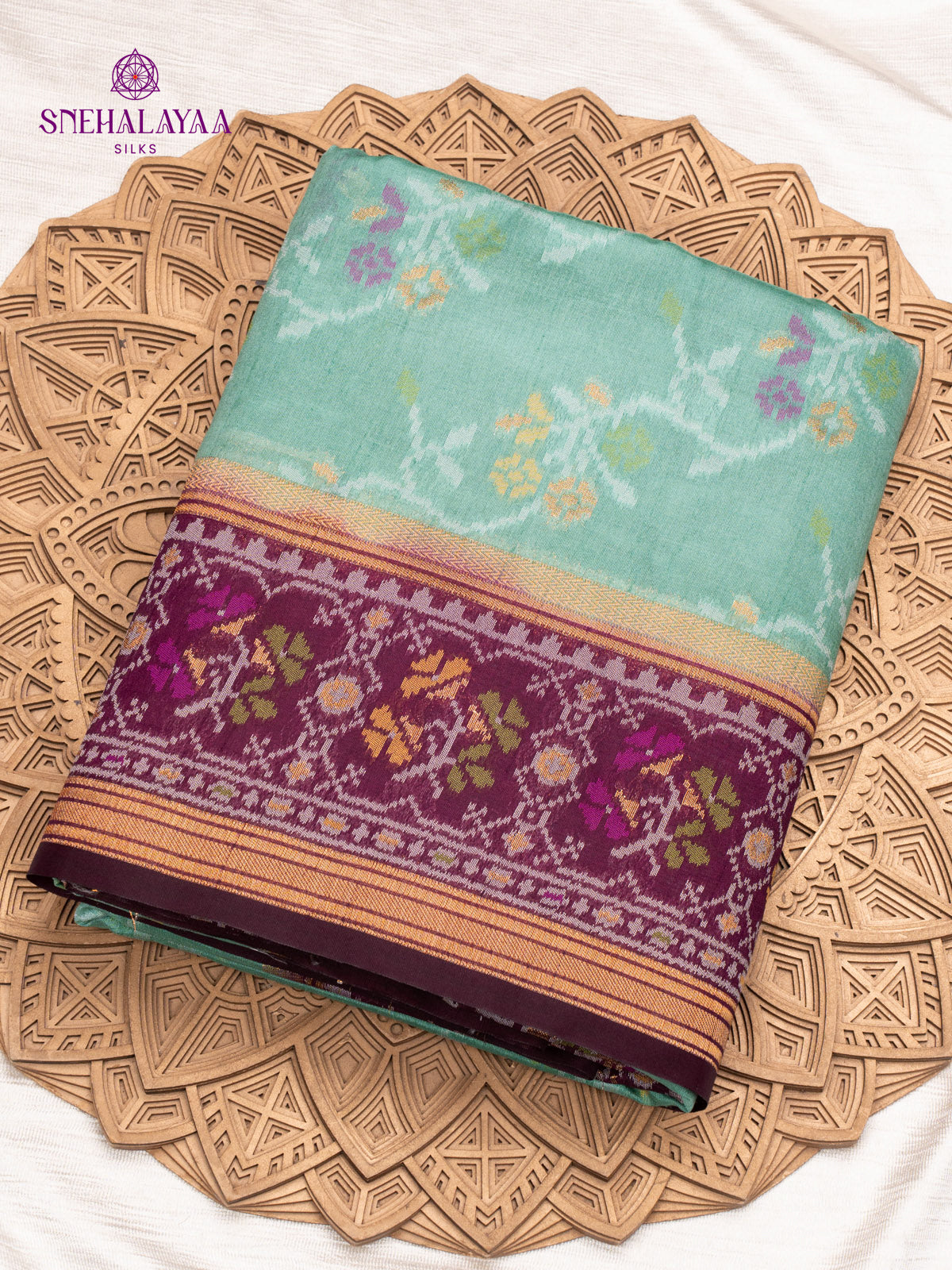 Pale Green Ikat Silk Saree