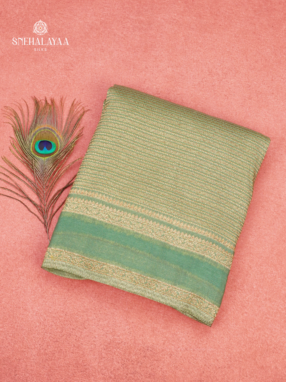 Pale Green Banaras Crepe Silk Saree