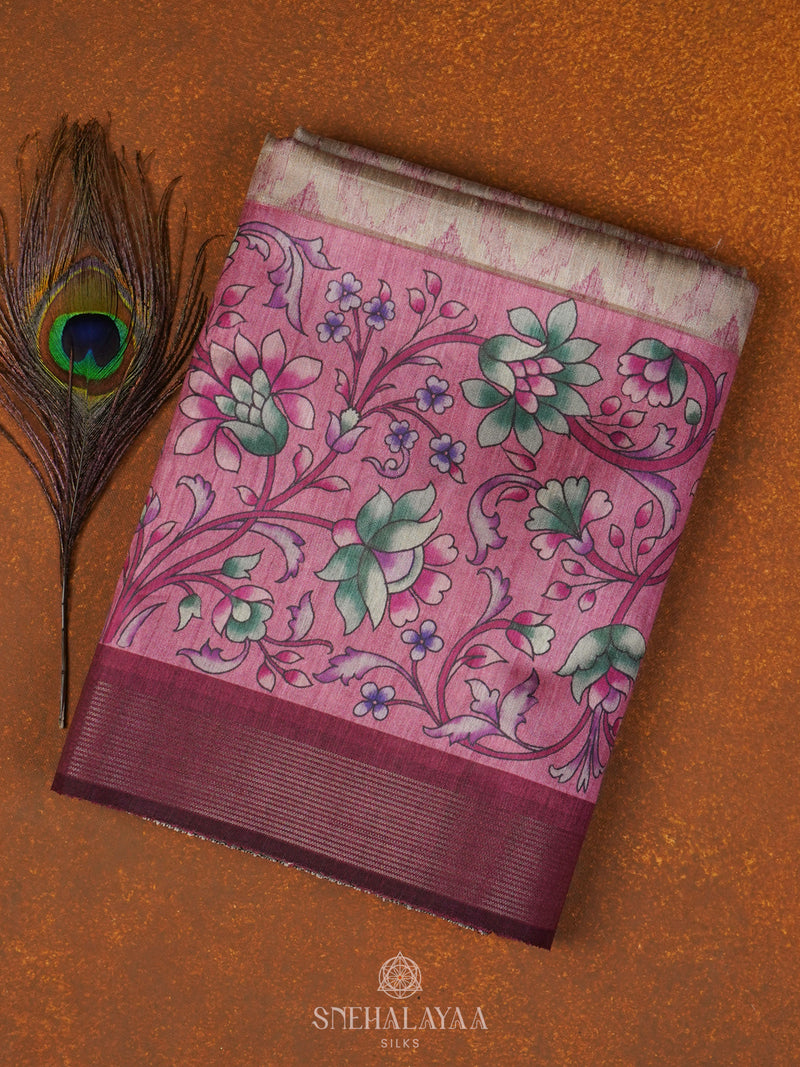 Cream Munga Tussar Saree