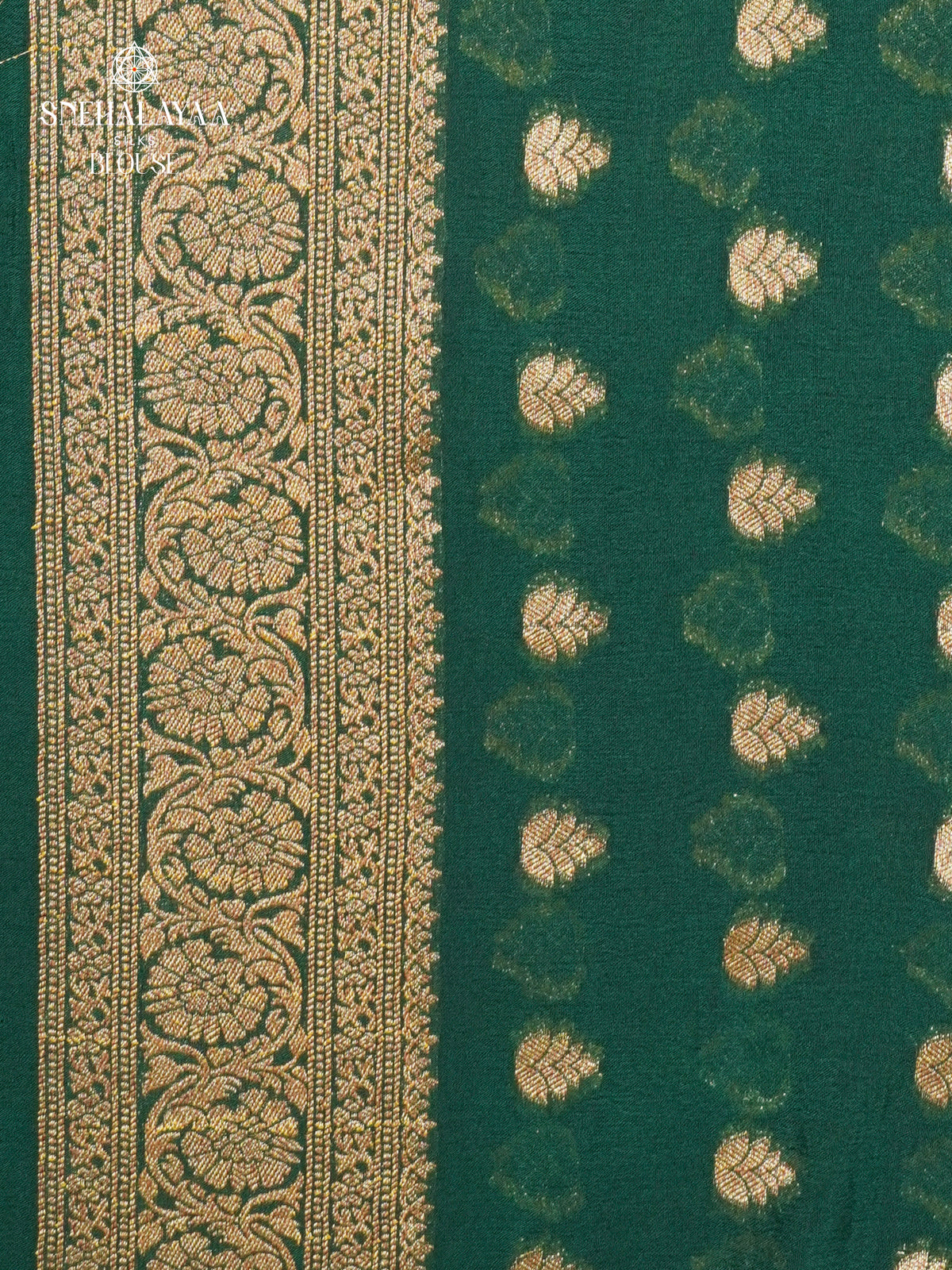 Bottle Green Banaras Crepe Silk Saree