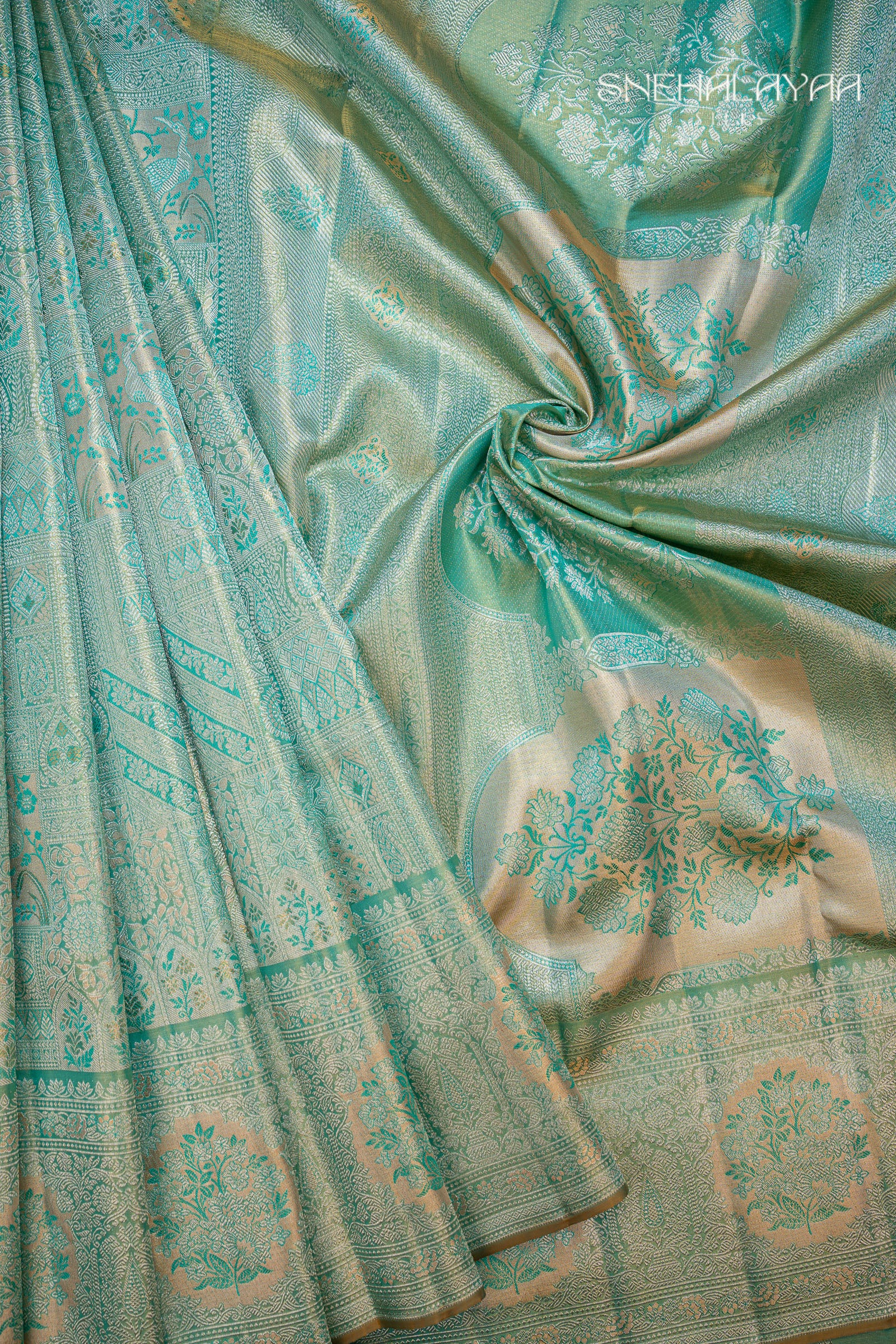Teal Blue Kancheevaram Tissue Silk Saree