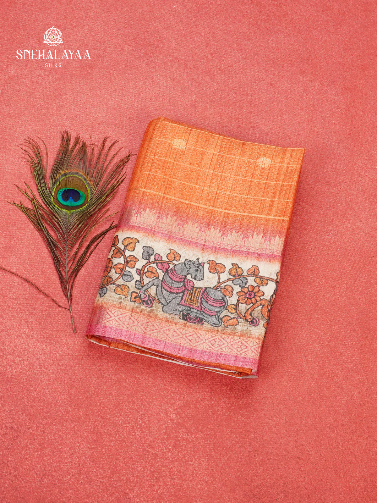 Rust Orange Tussar Saree