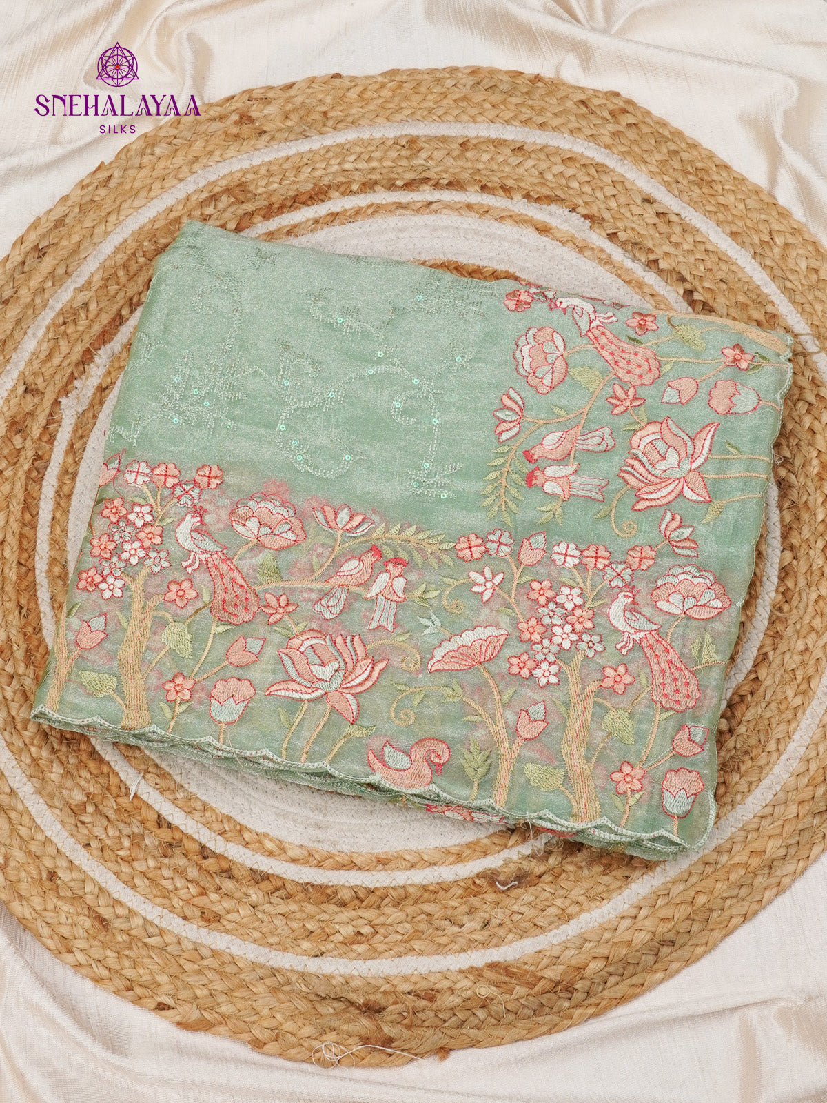 Pastel Green Embroidery Designer Saree