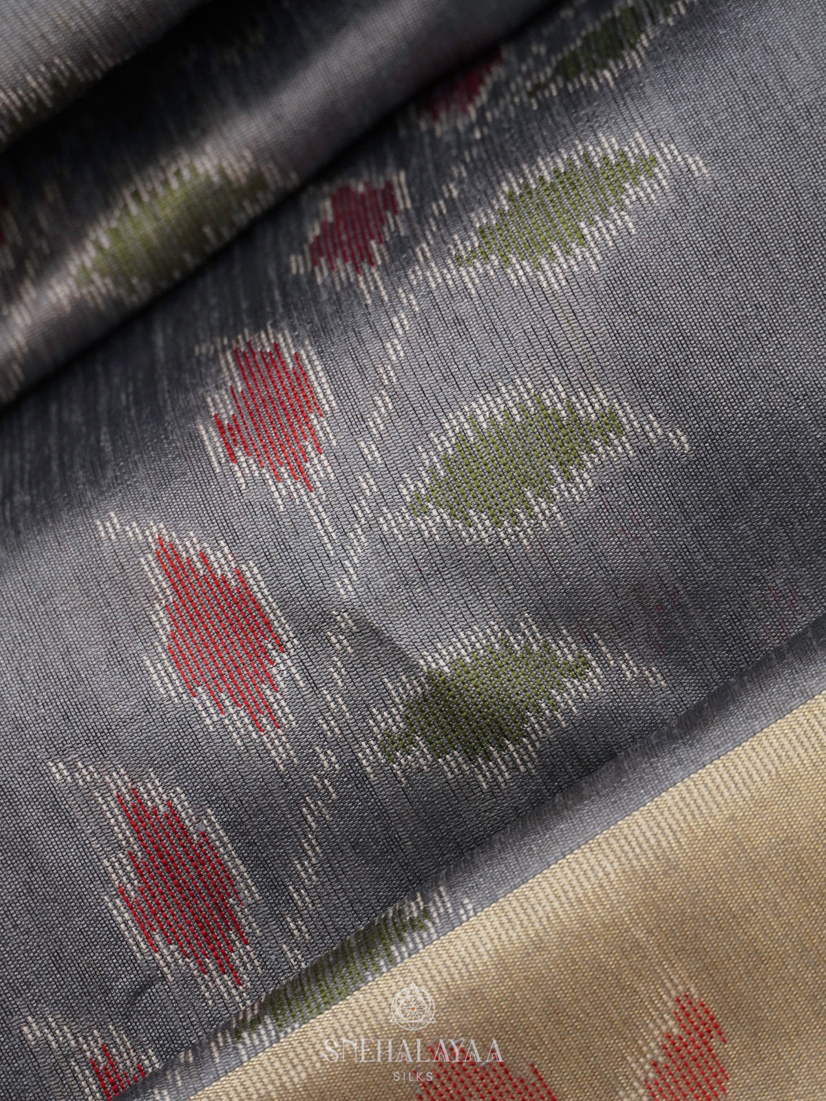 Grey Floral Printed Tussar Saree