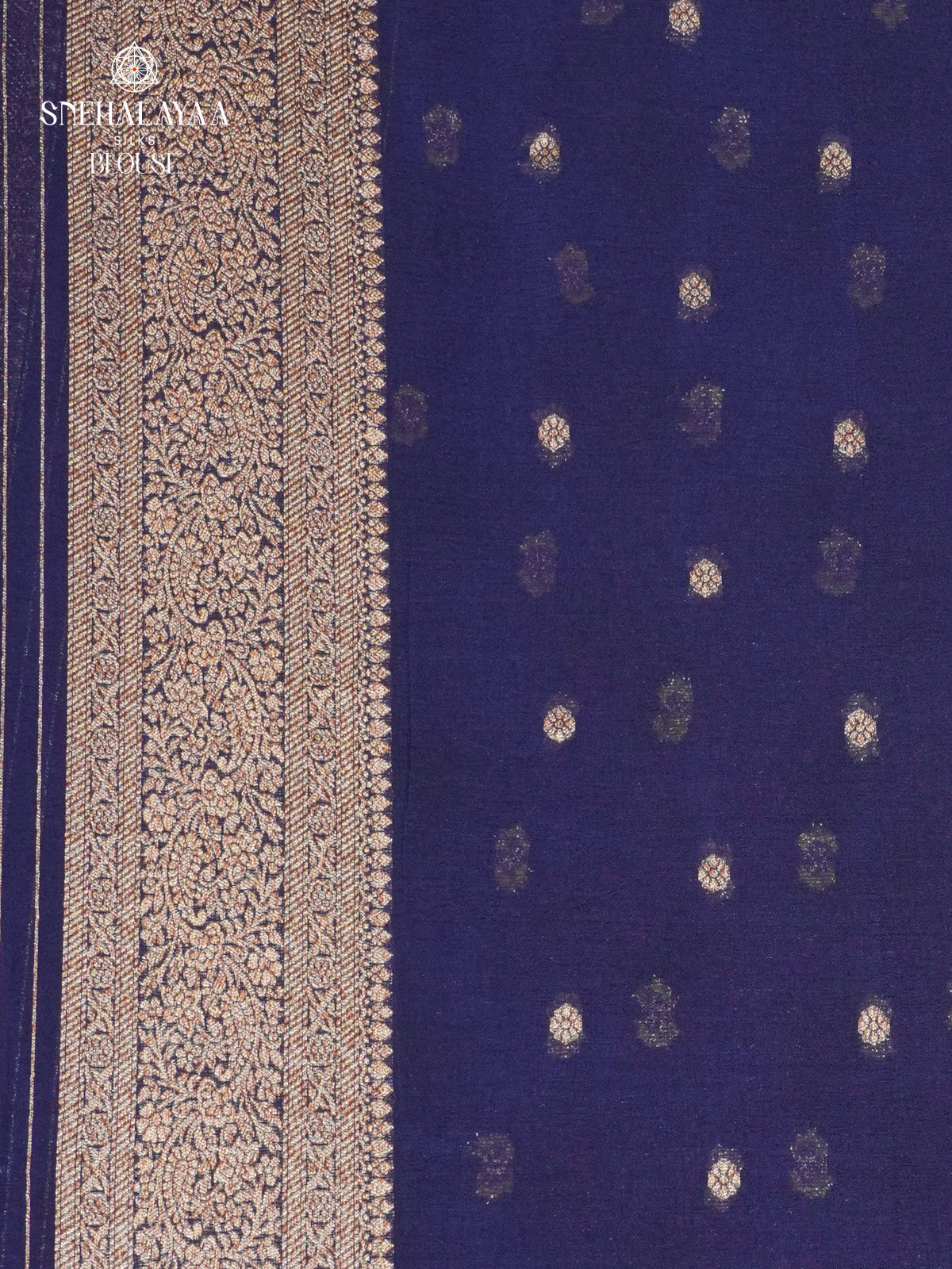 Navy Blue Banaras Crepe Silk Saree