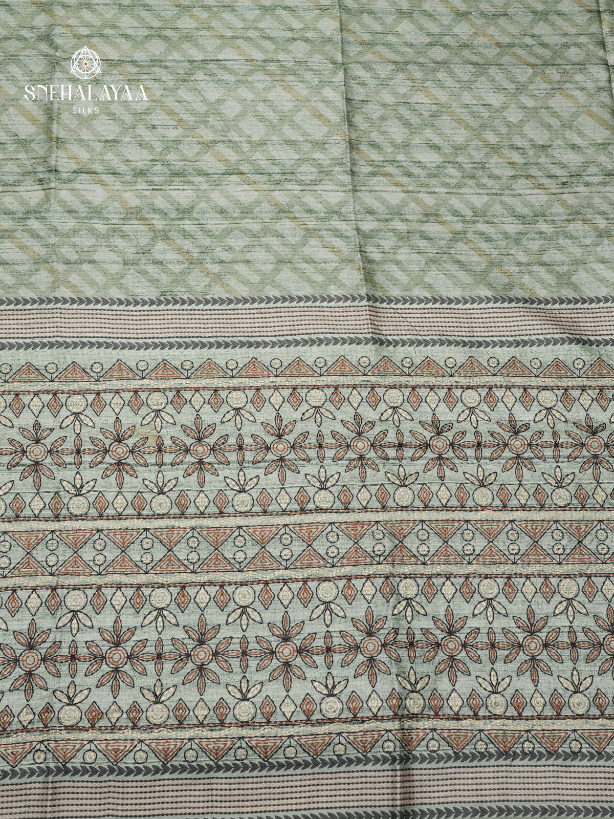 Pastel Green Tussar Embroidery Saree