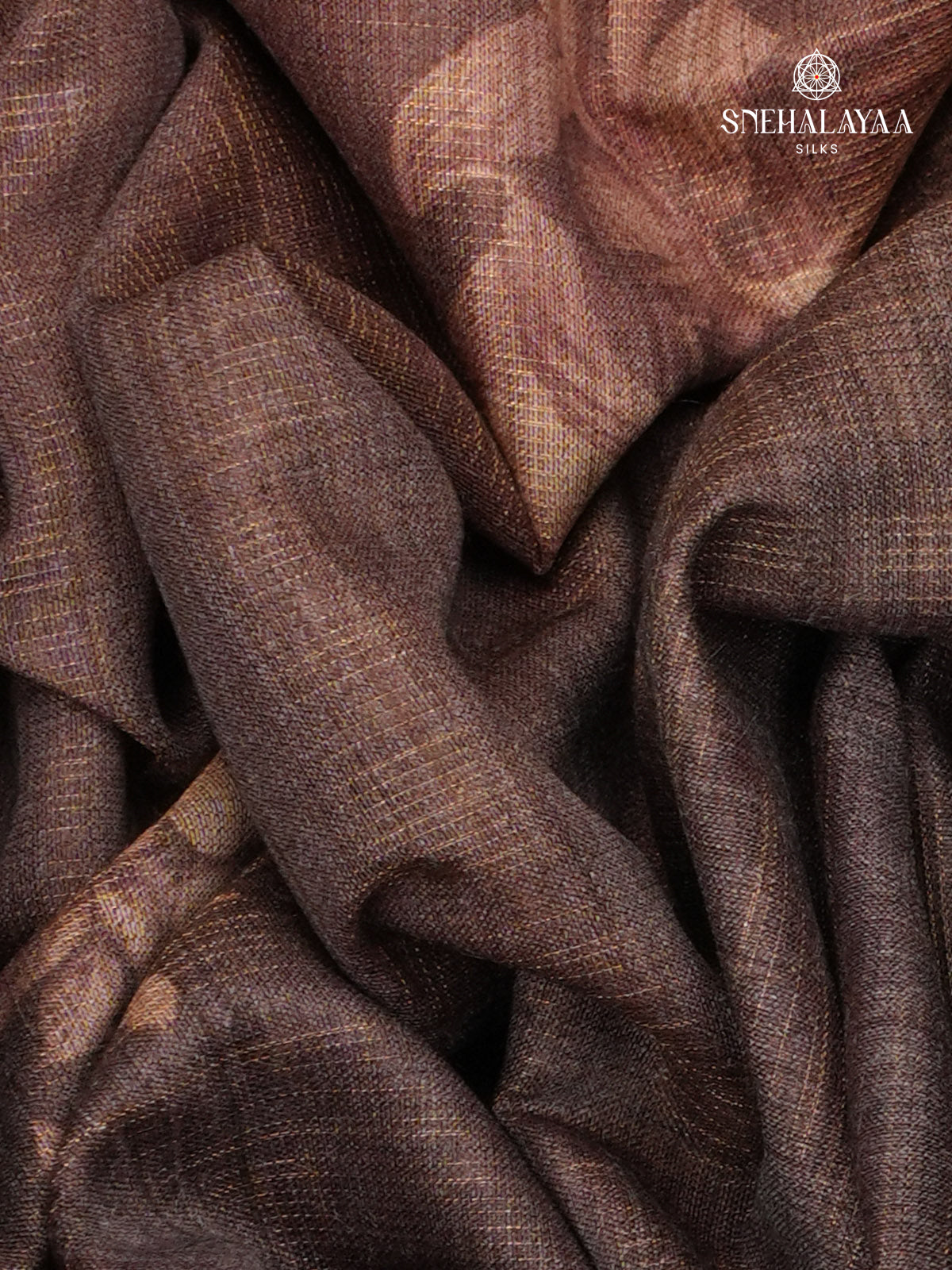 Brown Floral Printed Tussar Saree