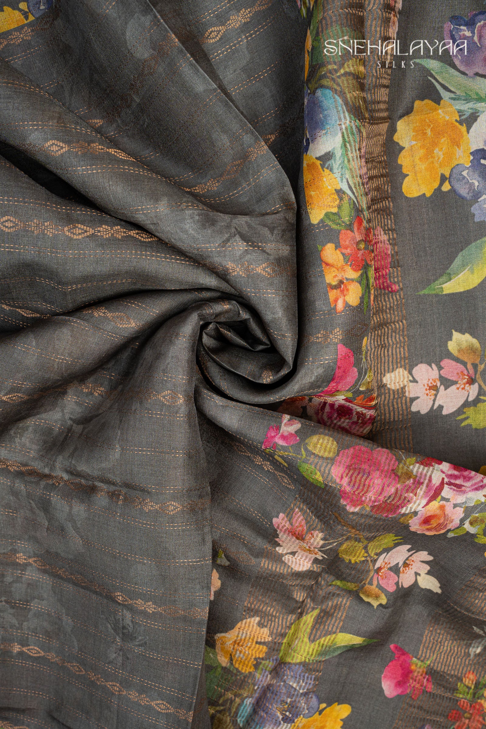 Pebble Grey Tussar Saree