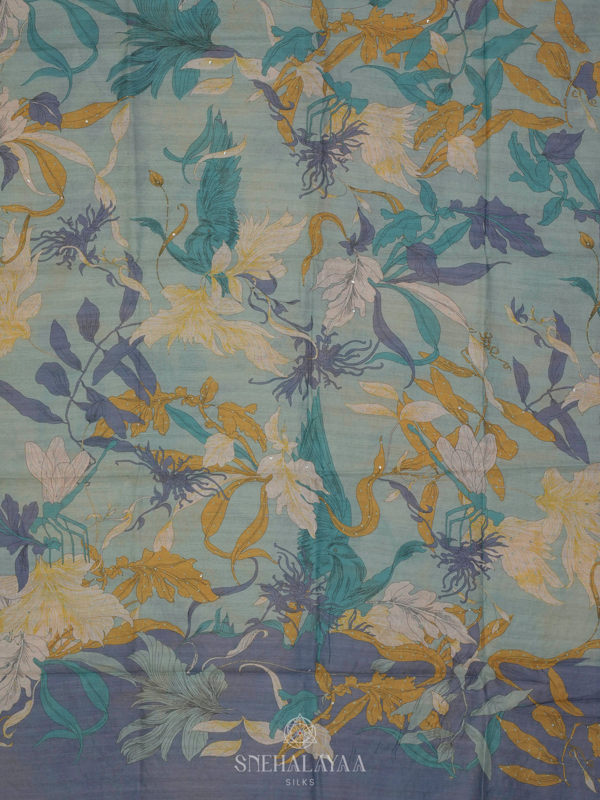 Sky Blue Munga Tussar Saree