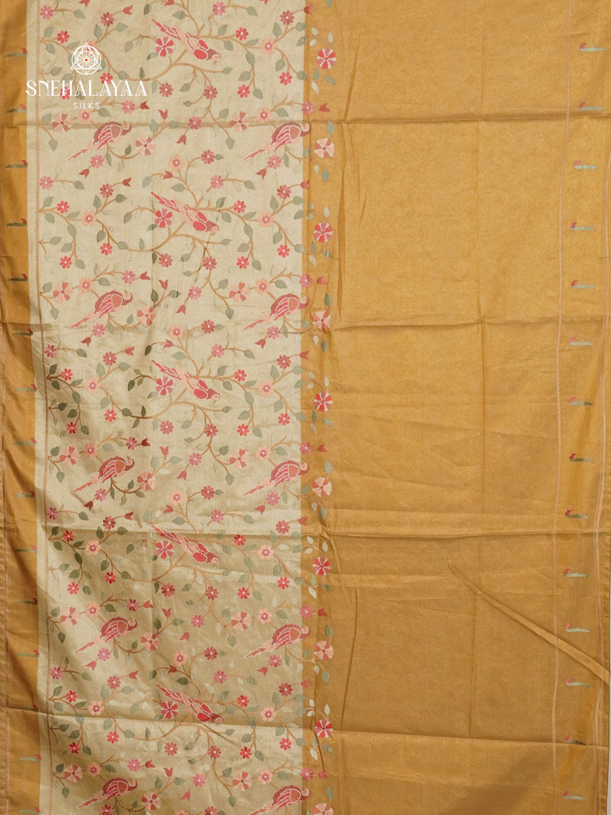 Golden Tissue Embroidery Saree