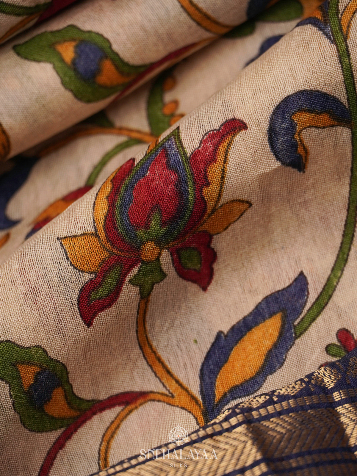 Beige Bamboo Silk Saree