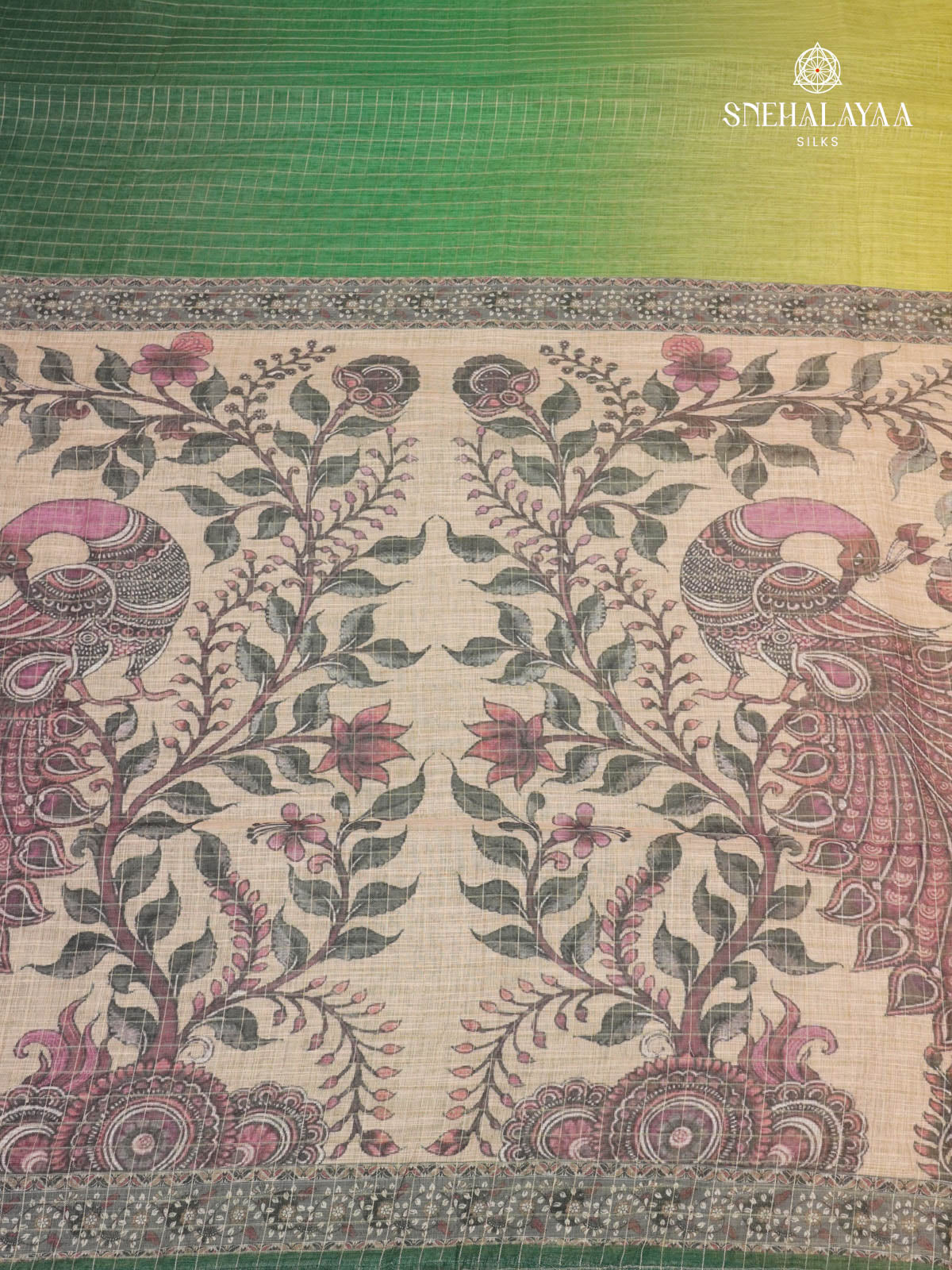 Forest Green Linen Saree