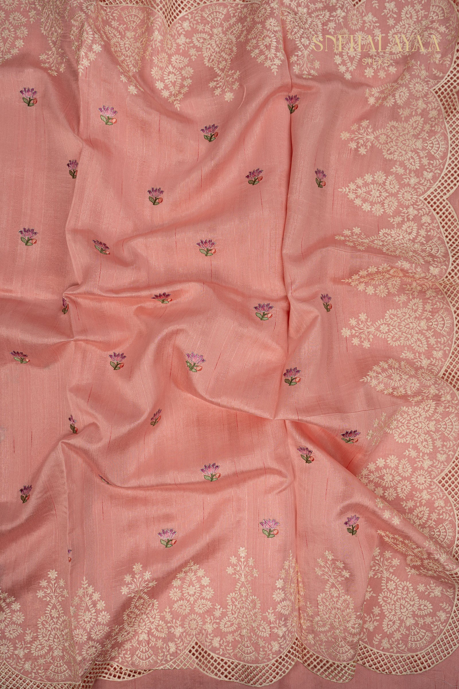 Peach Pink Raw Silk Saree