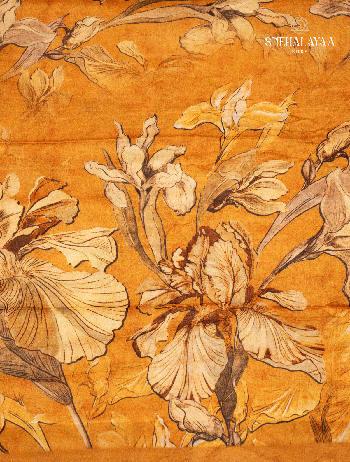 Mustard Yellow Printed Chiffon Saree