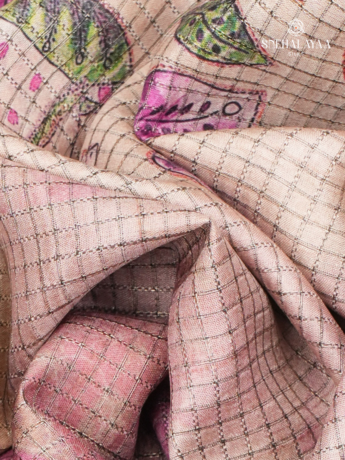 Off White Floral Printed Tussar Saree