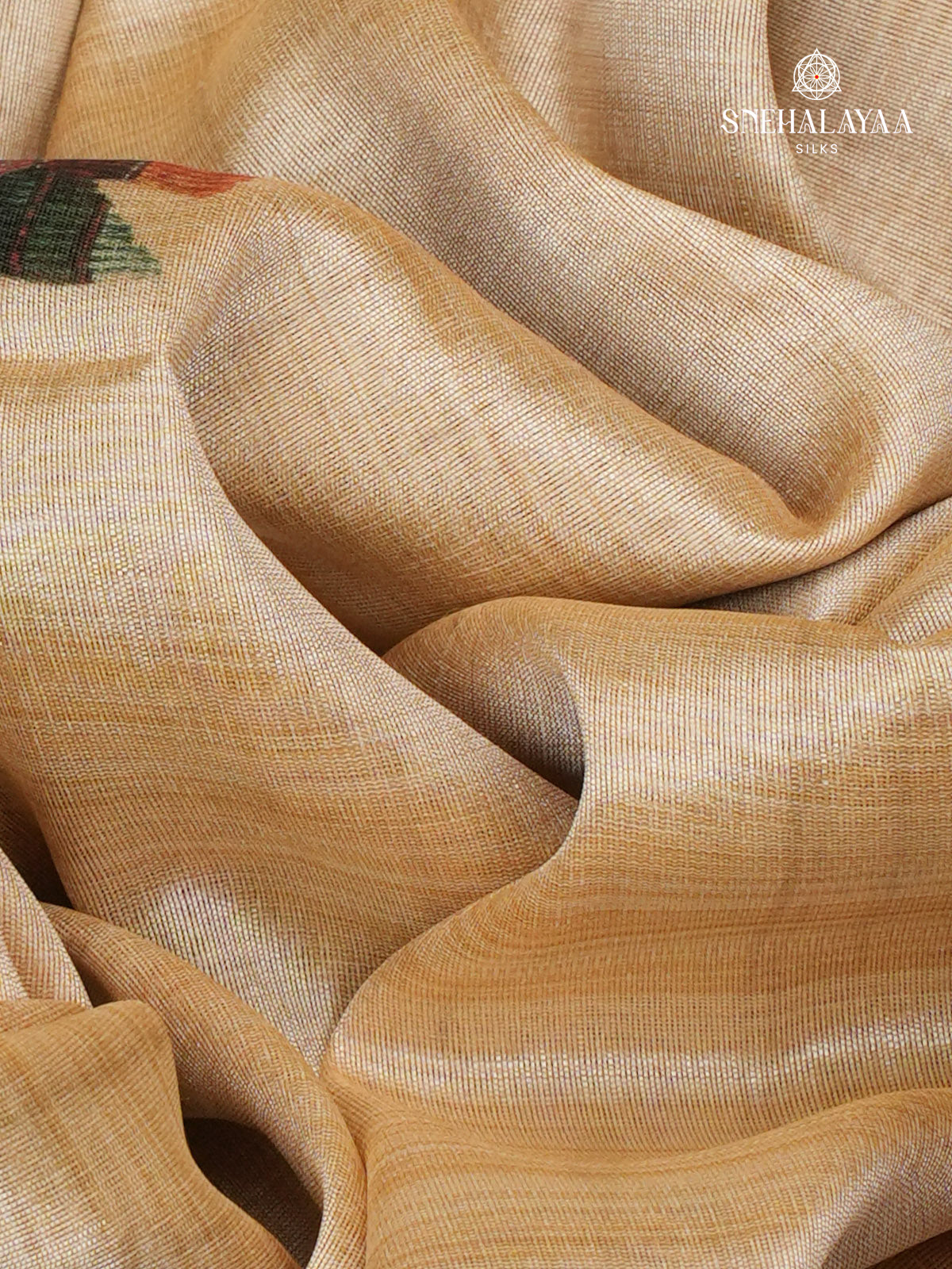 Cream With Olive Green Border Floral Printed Tussar Saree