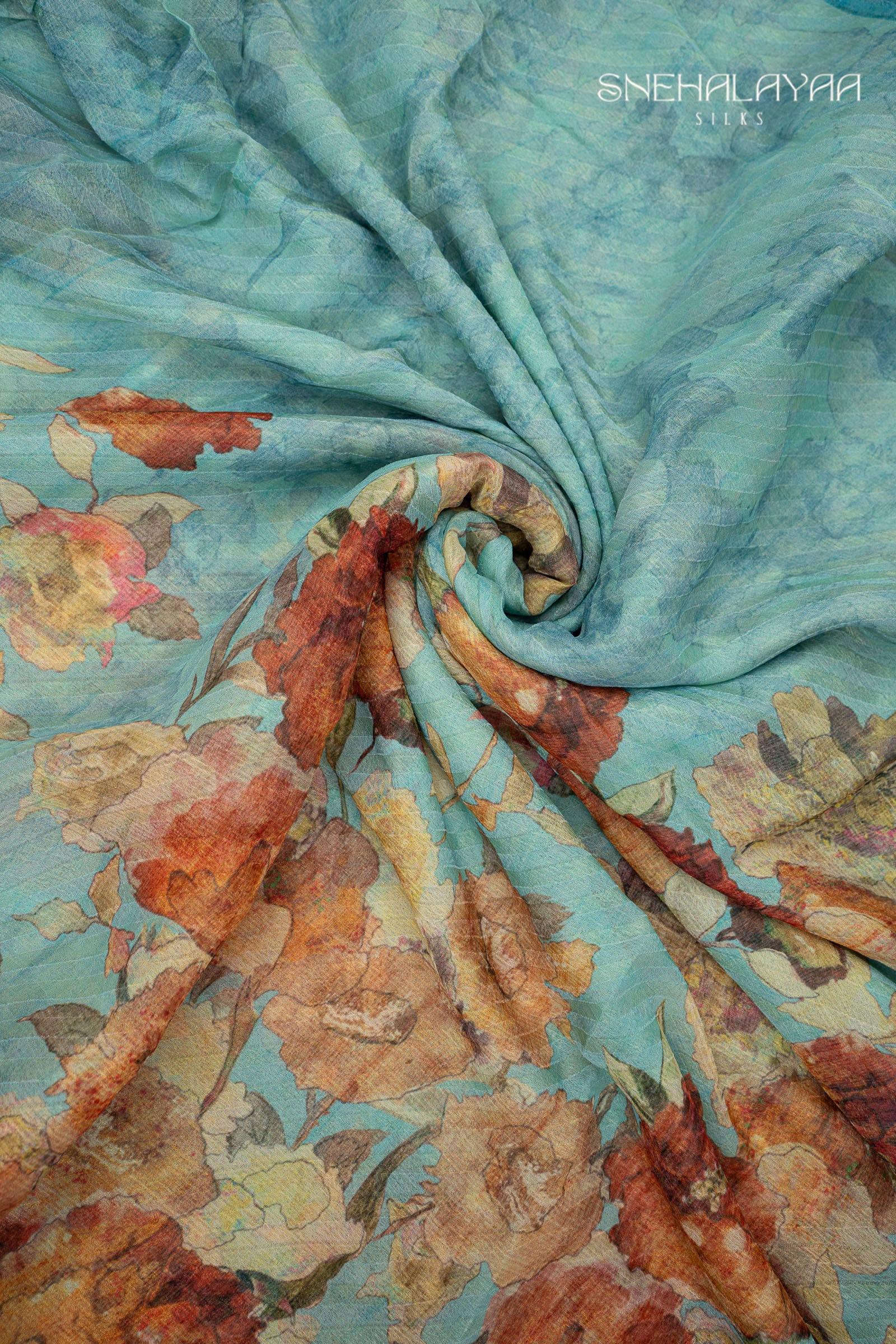 Sky Blue Semi Chiffon Saree