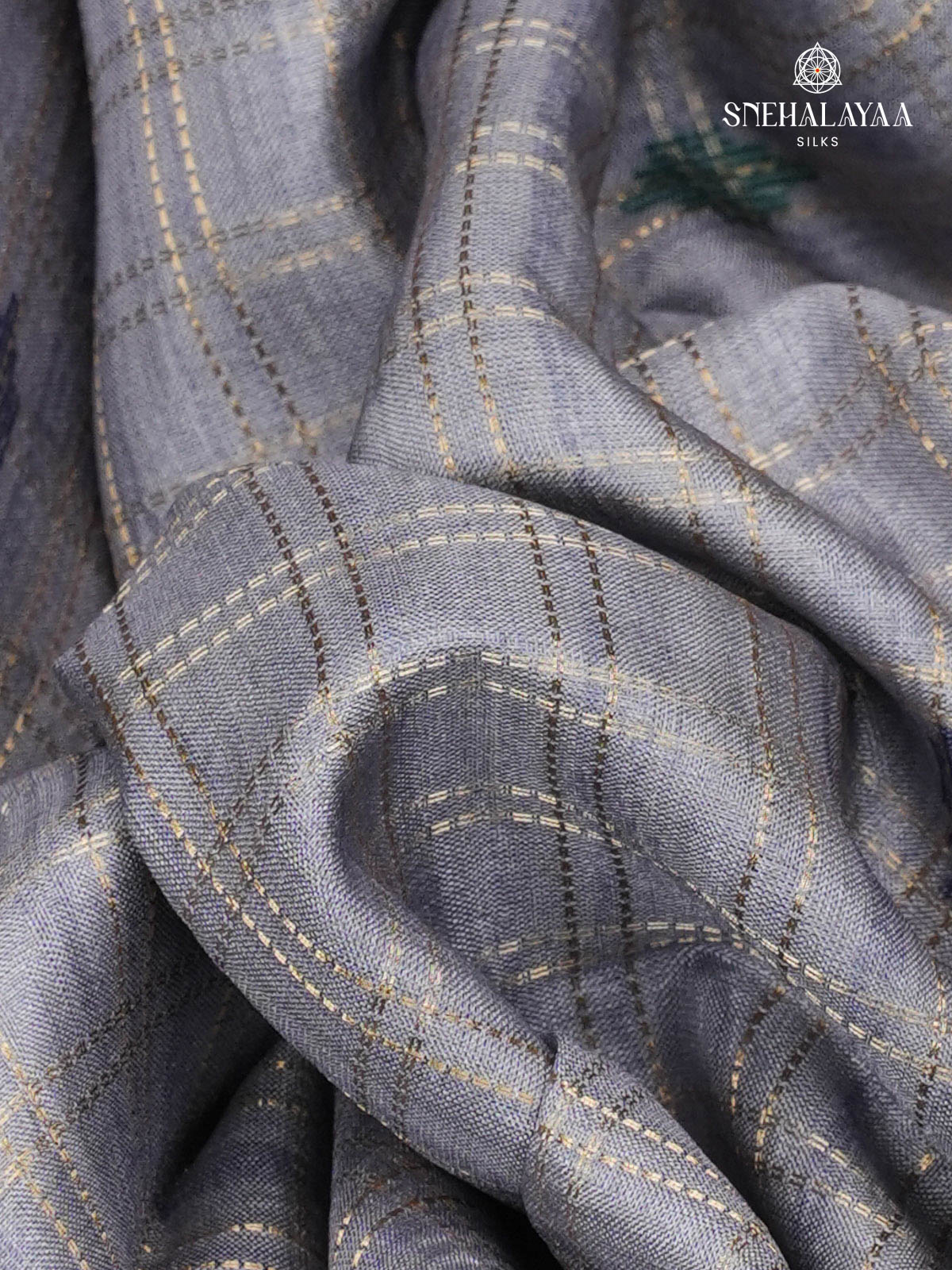 Grey Printed Tussar Saree