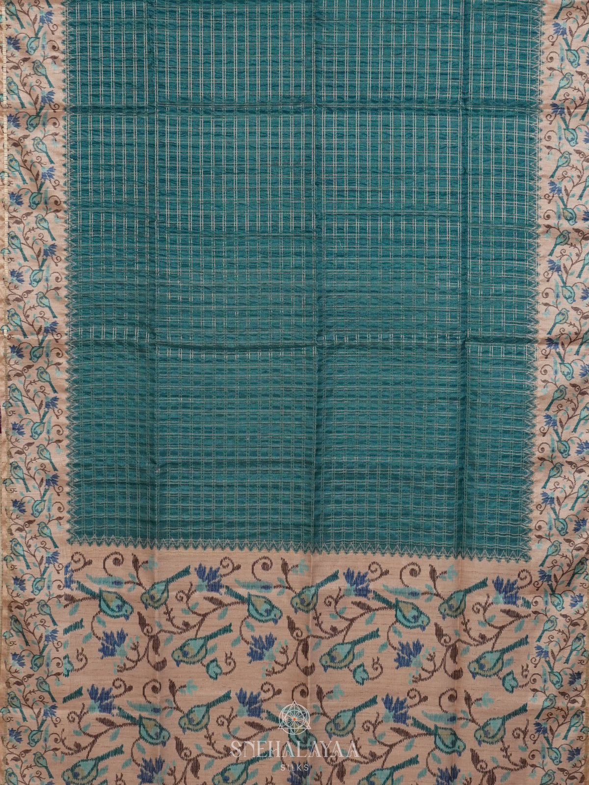 Peacock Blue Tussar Saree