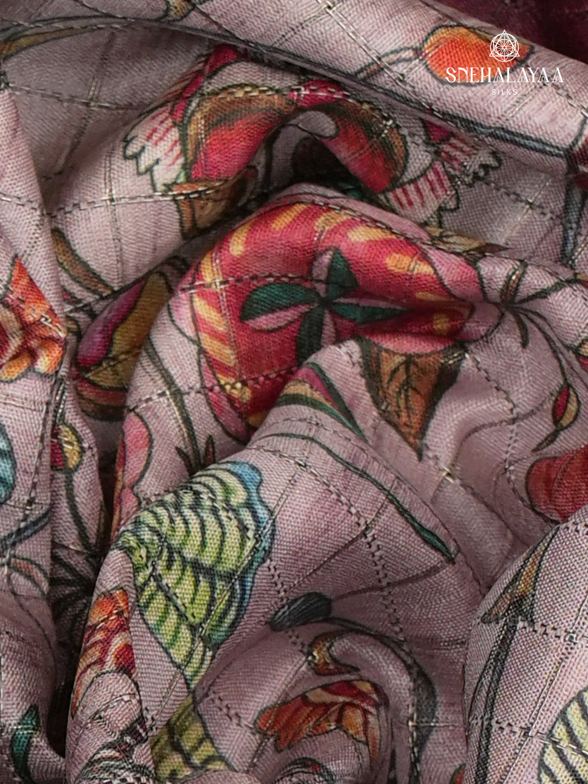 Grey Floral Printed Tussar Saree