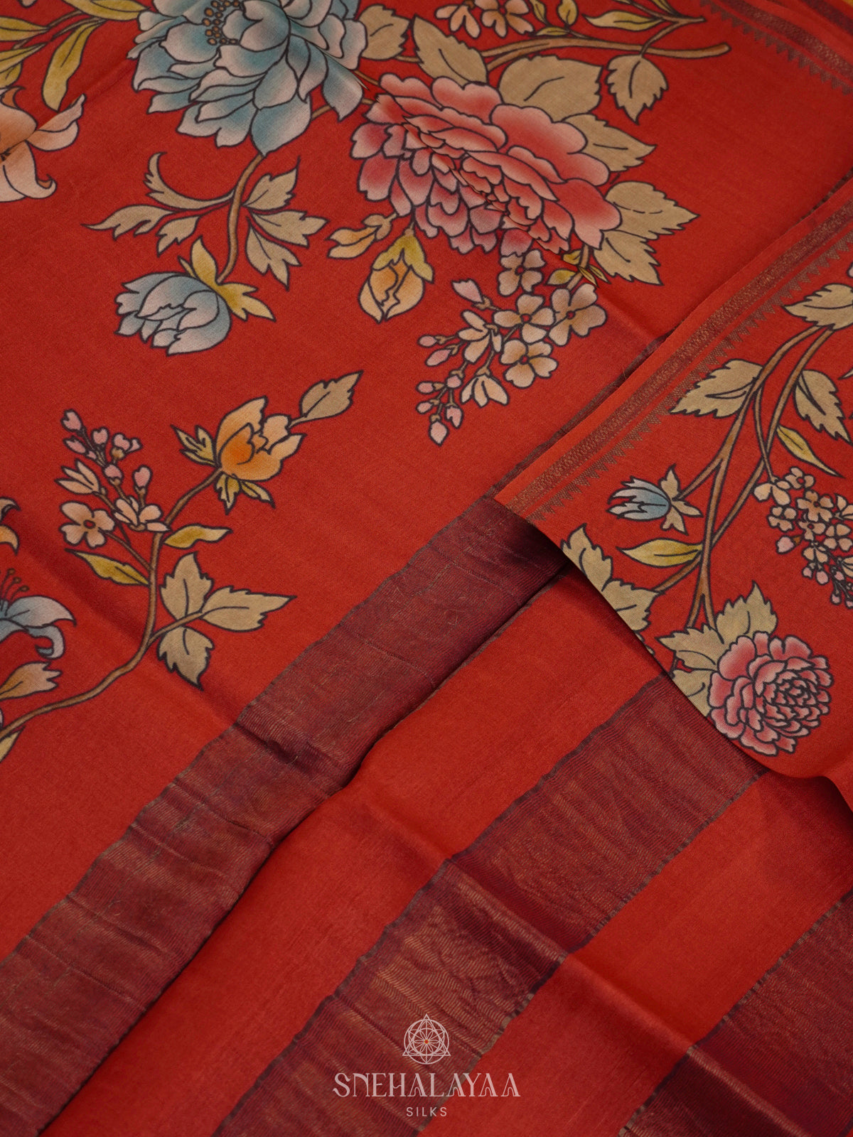 Rust Orange Tussar Saree
