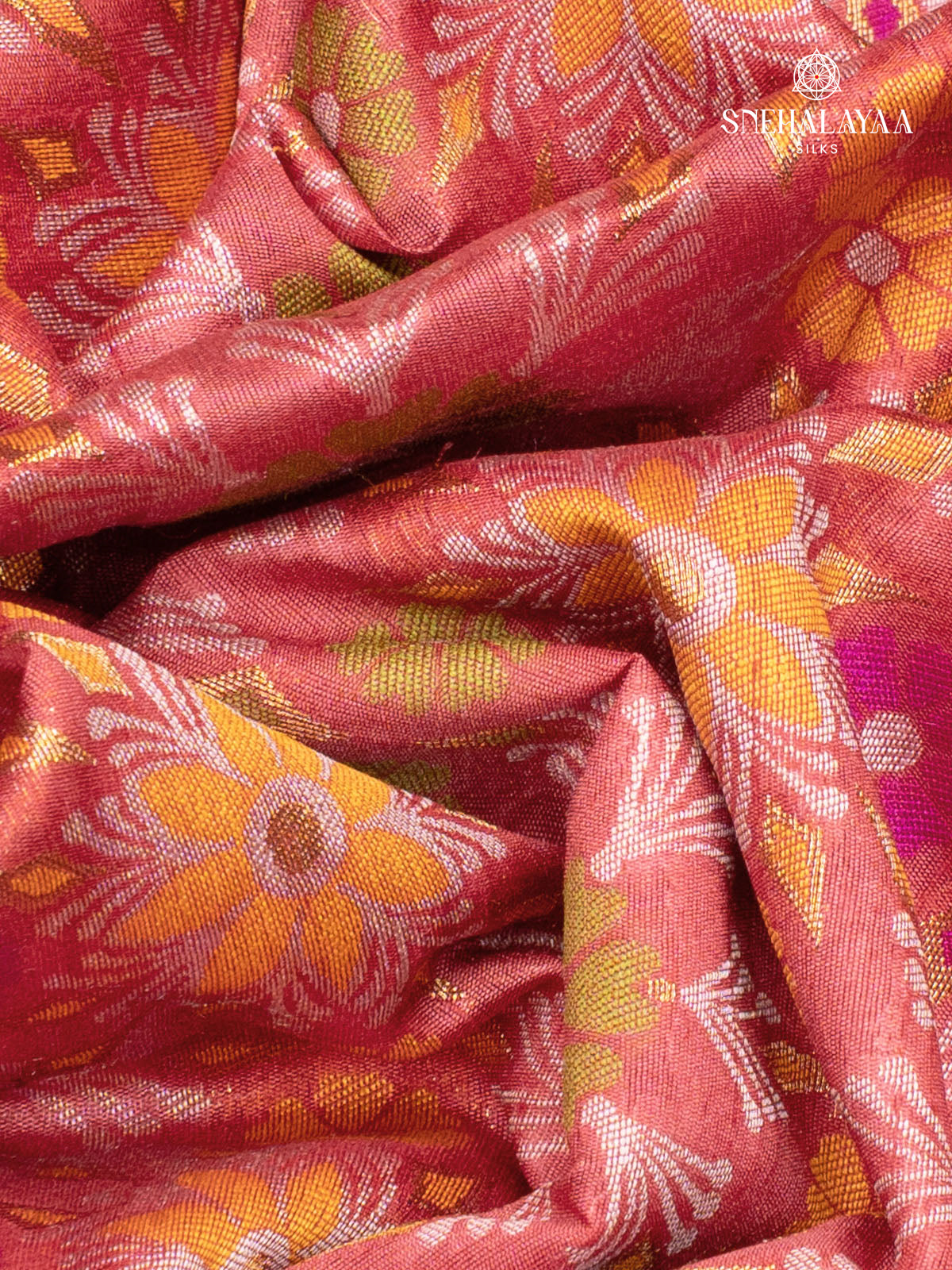 Pink Ikat Silk Saree