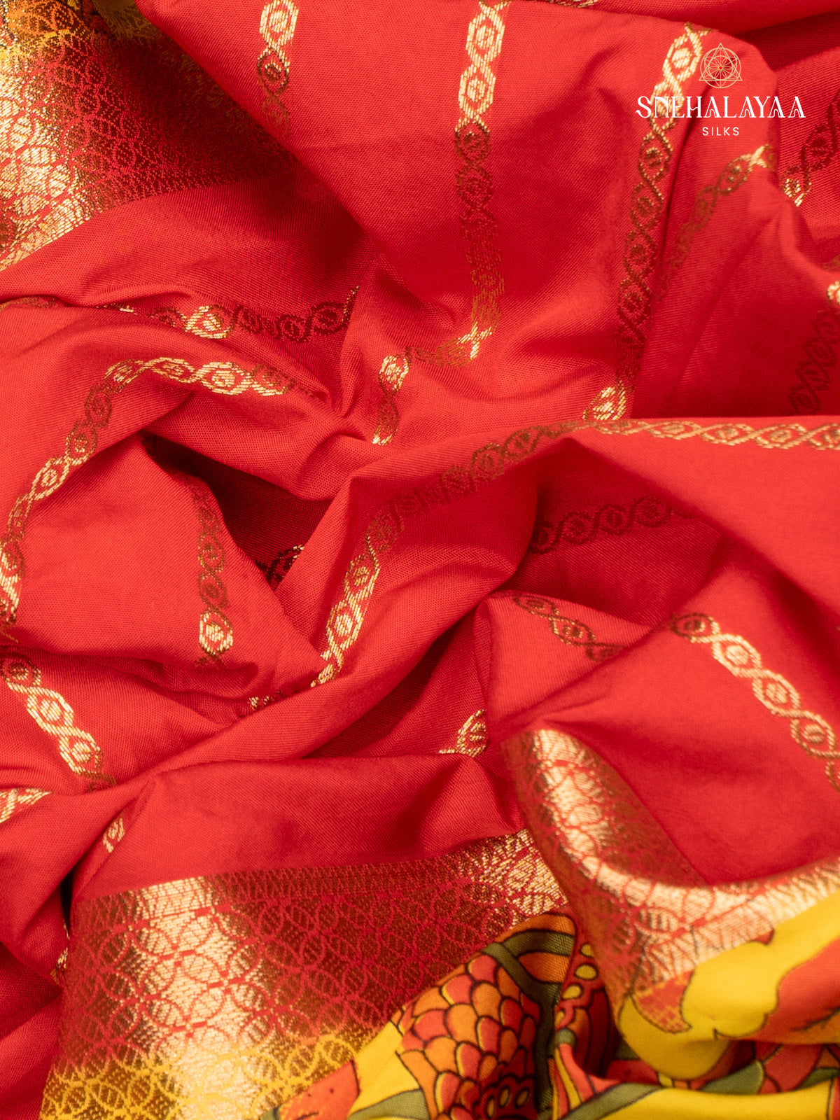 Red Printed Mysore Silk Saree
