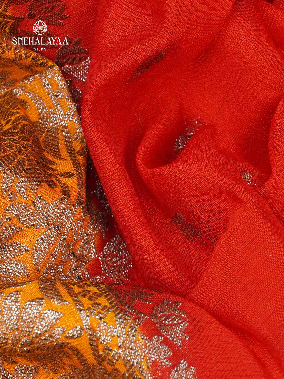 Rust Orange Banaras Crepe Silk Saree