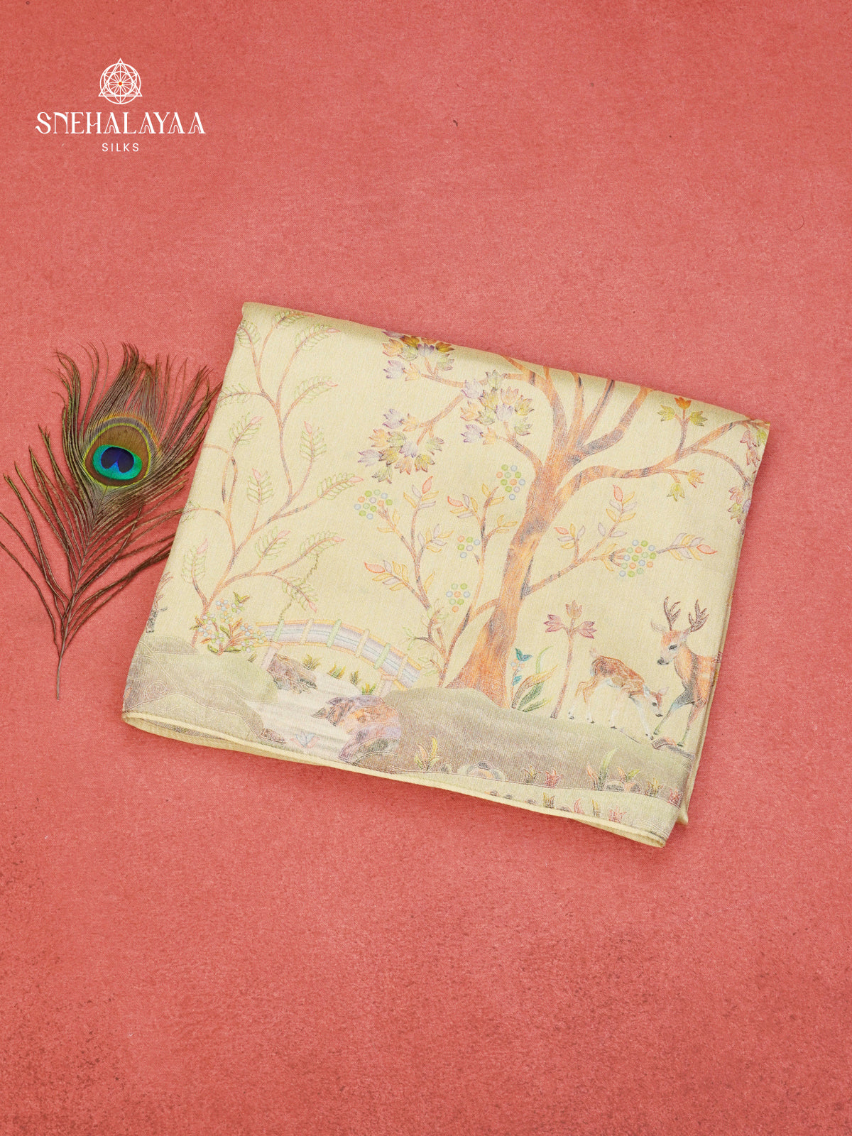 Lime Gold Tissue Tussar Saree