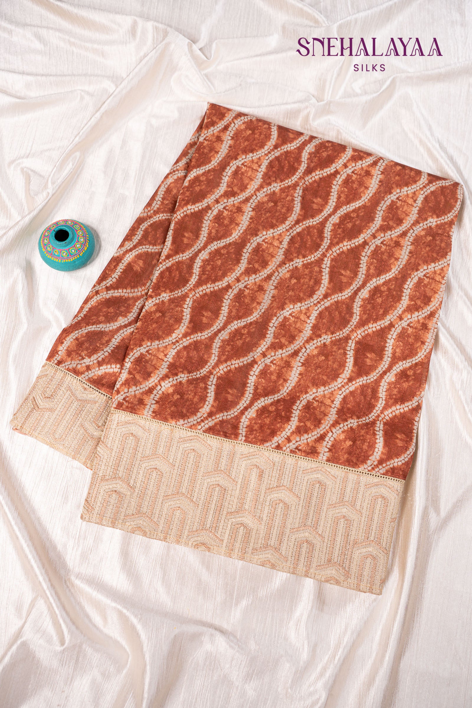 Rust Orange Raw Silk Saree