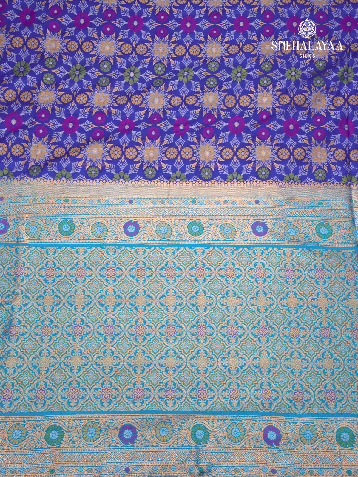 Royal Blue Ikat Silk Saree